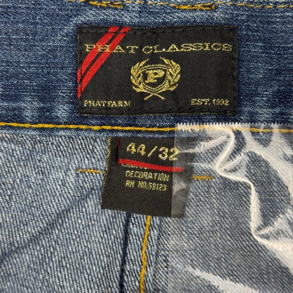 Phat Farm Phat Classics Baggy‎ Jeans Mens 44x32 Blue Medium Wash Y2K Streetwear - Picture 6 of 10